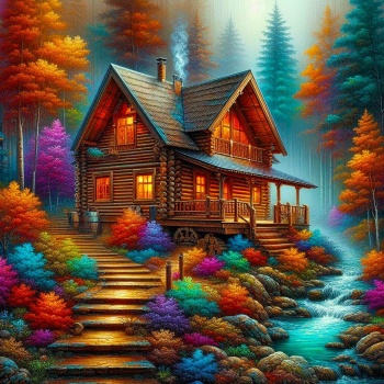 Solve Log Cabin In The Woods Jigsaw Puzzle Online With 64 Pieces