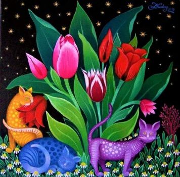 Flowers, cats- by L. Koday