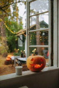 Pumpkin in a window