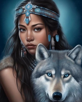 Solve Indian Maiden with spirit wolf jigsaw puzzle online with 154 pieces