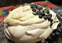 Pavlova with lemon curd and fresh blueberries...yummy!