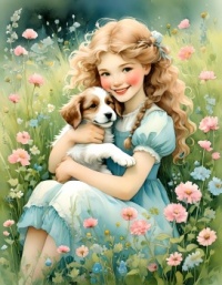 Girl and Dog, resizable 12 to 525 pieces