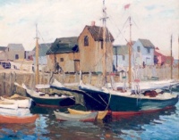 Jonas Lie (Norwegian-American, 1880–1940), Boats at Dock (1919)