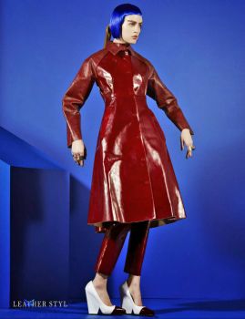 woman red leather coat