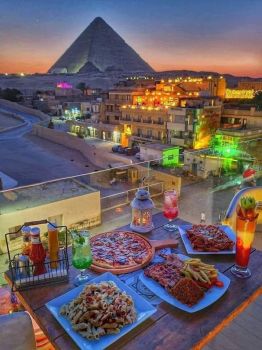 Meal with the Sunset and the view of the  pyramids, Cairo, Egypt  5813