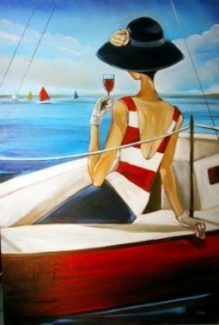 Trish Biddle Artwork  -  'Sailing, enjoying a Red Wine'