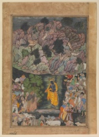 Krishna Holds Up Mount Govardhan to Shelter the Villagers of Braj