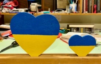 My hubby is making Ukrainian heart flags