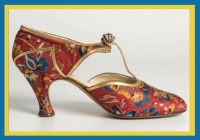 1930's woven silk shoe with gold trim leather and diamante clip by Hellstern and Sons Paris