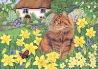 Seasonal Art - Spring - Cat Among the Daffodils (12 - 35 Pieces)