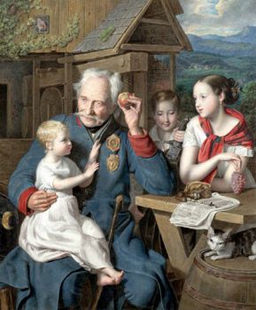 Ferdinand Georg Waldmüller - Old Veteran with Children