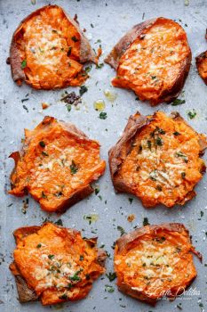 Garlic Butter Sweet Potatoes with Parmesan Cheese