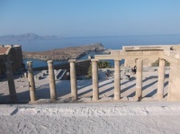 Looking down to St Pauls Bay from the acropolis at Lindos, Rhodes