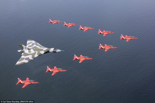 Vulcan Bomber escorted by the Red Arrows a few years ago