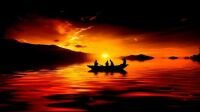 Sunset in boat