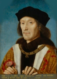 Henry holding a rose and wearing the collar of the Order of the Golden Fleece, painted by an unknown Netherlandish artist, 1505