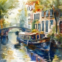 Watercolor Canal Boat
