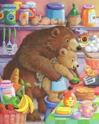 Baby Bear and Mummy Cooking Pancakes