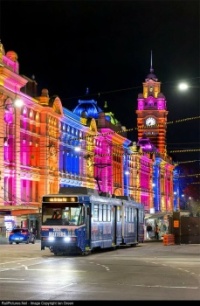 Flinders Street Railway Station aglow in colorful lights!  (3)