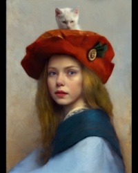 Girl with  red  hat and white kitten - Bogdan Zwir