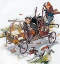 Boys riding on a homemade fire engine Harry Anderson