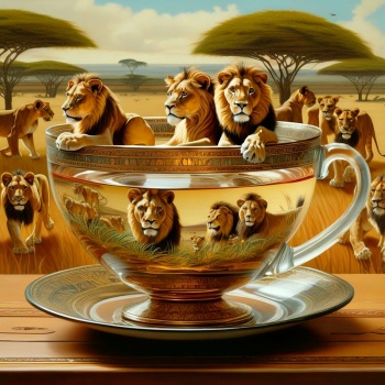 Solve Lion's cup of tea jigsaw puzzle online with 144 pieces