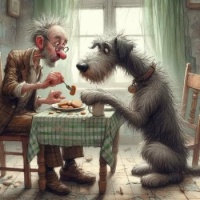 Old man eating with his bestie *