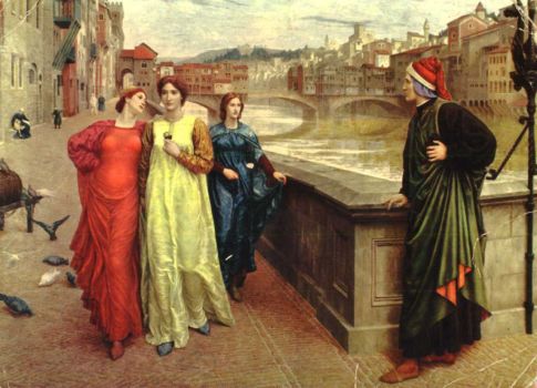 Dante meets Beatrice at Ponte Santa Trinita by  Henry Holiday.