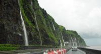 Waterfalls on Route du Littoral during Tropical storm (Reunion Island )