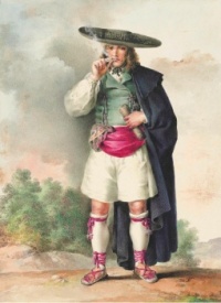 Fernando Brambila (Italian, 1763–1834), A Spaniard in a wide-brimmed hat and cape, wearing zapatillas (sandals), smoking