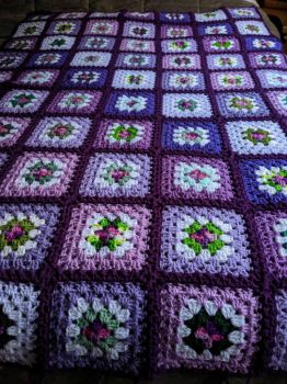 "purple" granny square afghan