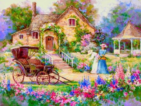 Solve Beautiful flowers and cottage! jigsaw puzzle online with 165 pieces