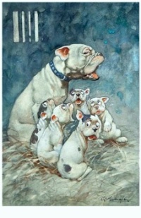 Bonzo with Five Pups, by George Ernest Studdy (English, 1878-1948)