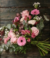 A pink hand-tied bouquet