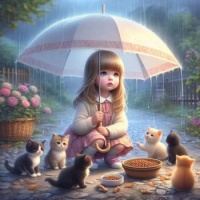 Girl Umbrella Kittens Food from El Gativerso FB