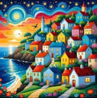 Nighttime View of the Coastal Town....