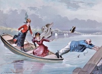 Boating scene, "A Critical Moment"