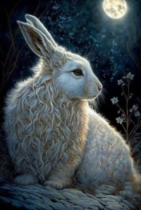 Pagan White Hare Under a Full Moon by Steve Astromag