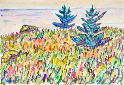 Watercolor no. 35, Field with Two Pine Trees, 1937, Allen Tucker (1866-1939)