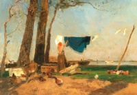  Emil Jakob Schindler (Austrian, 1842–1892), Laundress on the Bank of the Danube (ca 1868)