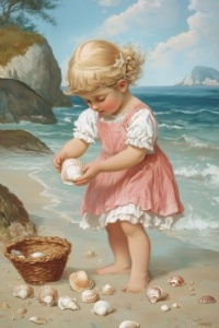 Girl-Collecting-Shells, resizable 12 to 450 pieces
