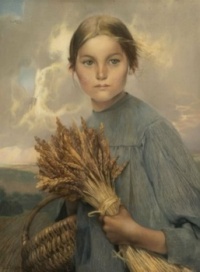 I've been "collecting" Baes artwork for some time. . . time to share here! / Firmin Baes (Belgian 1874-1943) -  Jeune Fille à la Gerbe de Blé (Young Girl with Sheaf of Wheat), 1917.