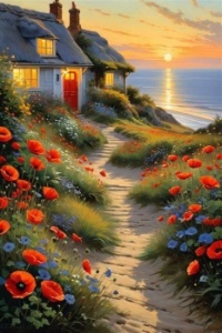 Cottage by the Sea with Poppies