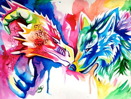 Rainbow Wolf and Dragon by Lucky978
