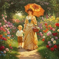 Mother and Son Flower Garden Walk