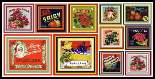 Merry Christmas Greenery on Vintage Fruit Crate Labels