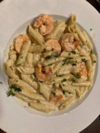 Penne Pasta Alfredo with Grilled Shrimp