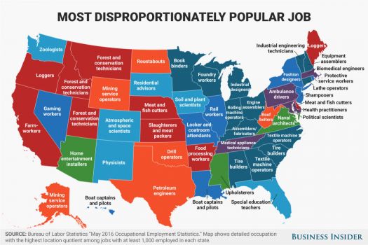 Most Disproportionately Popular Jobs in the US of A