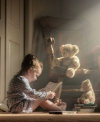 Little Girl Reading Winnie The Pooh To Her Teddy Bears, By Adrian C. Murray