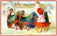 ART Theme 1 of 6 - Thanksgiving Vintage Art Card - Turkeys Pulling Child's Red Cart